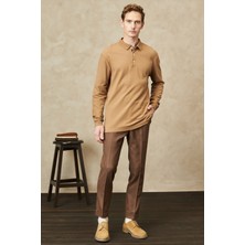 ALTINYILDIZ CLASSICS Erkek Kahverengi Slim Fit Dar Kesim Beli Lastikli Esnek Pantolon