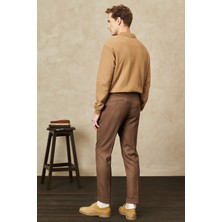 ALTINYILDIZ CLASSICS Erkek Kahverengi Slim Fit Dar Kesim Beli Lastikli Esnek Pantolon