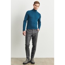 ALTINYILDIZ CLASSICS Erkek Gri Slim Fit Dar Kesim Flanel Desenli Beli Lastikli Esnek Pantolon