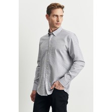 ALTINYILDIZ CLASSICS Erkek Beyaz-siyah Slim Fit Dar Kesim %100 Pamuk Düğmeli Yaka Armürlü Gömlek