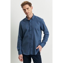 ALTINYILDIZ CLASSICS Erkek Indigo Slim Fit Dar Kesim Düğmeli Yaka Flanel Oduncu Gömlek