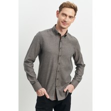 ALTINYILDIZ CLASSICS Erkek Kahverengi Slim Fit Dar Kesim Düğmeli Yaka Flanel Oduncu Gömlek