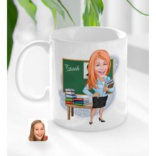 Bk Kişiye Özel Kadın Tarih Öğretmeni Karikatürlü Beyaz Kupa Bardak-1
