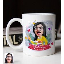 Bk Gift Kişiye Özel Kadın Kimya Öğretmeni Karikatürlü Beyaz Kupa Bardak-1