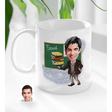 Bk Kişiye Özel Erkek Tarih Öğretmeni Karikatürlü Beyaz Kupa Bardak-1