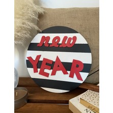 Windly Concept Yılbaşı Temalı Dekoratif Kapı Süsü Ahşap Duvar Dekoru New Year 30 cm Çap