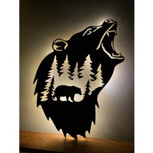 Windly Concept Ledli Ahşap Orman Duvar Dekoru Tablo ,  Işıklı Dekor 40X30 cm