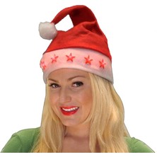 Pandoli Yıldız Işıklı Noel Baba Şapkası Renkli Elyaf Kumaş ile Yetişkinler İçin 1 Adet