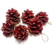 Pandoli Kırmızı Renk Kozalak 6 Adet Yılbaşı Çam Ağacı Kozalağı Süs 4 cm