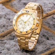 Saattino Yeni Sezon Gold Renk Şık Premium Erkek Çelik Kol Saati Çelik Kordon ST-304204