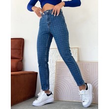 Aworld Design Mavi Kare Desenli Jean Pantolon