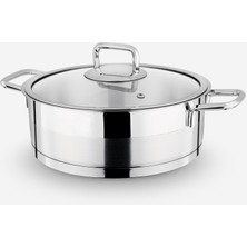 Lines Silver Gümüş Metal Kulplu Basık Tencere- 24 cm
