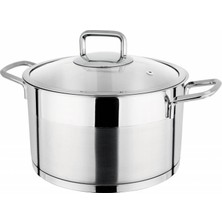 Lines Silver Gümüş Metal Kulplu Derin Tencere- 22 cm