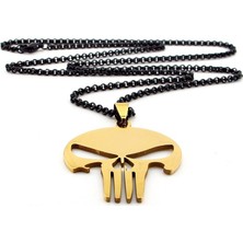 Solfera Punısher Marvel  Siyah Çelik Zincir Sarı Çelik Erkek Kolye Q0612