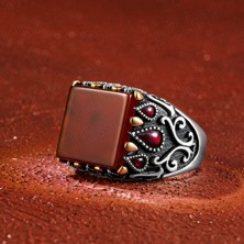 Takılingo 925 Ayar Gümüş Damla Taşlı Kare Akik Erkek Yüzük