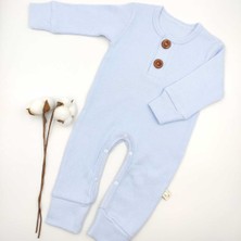 Bebek Star Fitilli İki Düğmeli Mavi Uzun Kollu Bebek Tulumu %100 Cotton
