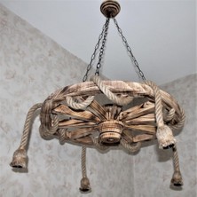 Otantik Çarşı Ahşap Halatlı Teker Avize 70 Cm 4  K05