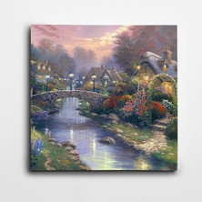 Dekolata Köprü Dere Evler Kare Kanvas Tablo