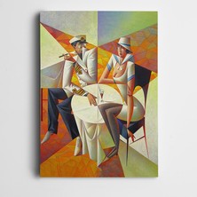 Dekolata Şarap Adam ve Kadın Dekoratif Kanvas Tablo