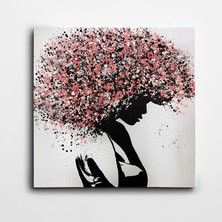 Dekolata Renkli Saçlı Kadın Kare Kanvas Tablo