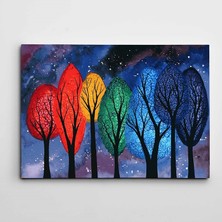Dekolata Ağaçlar ve Yıldızlar Modern Sanat Kanvas Tablo