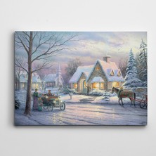 Dekolata Fayton Ev ve Karlı Yollar Kanvas Tablo