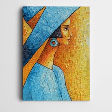 Dekolata Mavi Şapkalı Kadın Kanvas Tablo