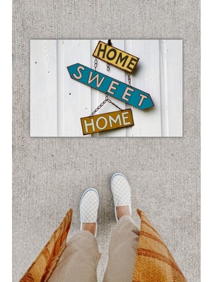 Dormot Home Dijital Baskı Dekoratif Home Sweet Home Beyaz Kapı Önü Paspası