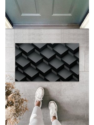 Dormot Home Çok Amaçlı Dijital Baskı Siyah Küp Iç ve Dış Mekan Paspas