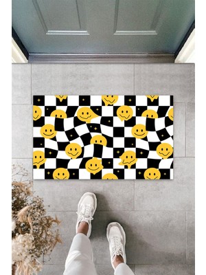 Dormot Home Dekoratif Dijital Gülen Emojiler Sarı-Siyah Kapı Paspası Dış Mekan Paspas