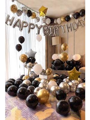 Çıtı Pıtı Store Gümüş 2 Yaş Happy Bırthday Folyo Balonlu Yıldızlı Set