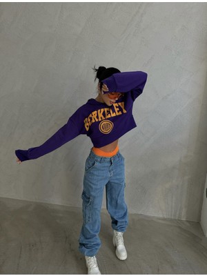 Pubblica Kadın Berkeley Baskılı Crop Mor Sweatshirt