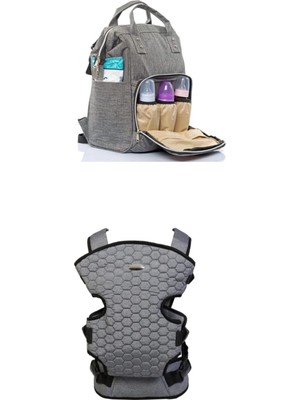 Lui Tasarım Anne Bebek Bakım Sırt Çantası Termal Biberonlu ve Anne Bebek Taşıma Kanguru