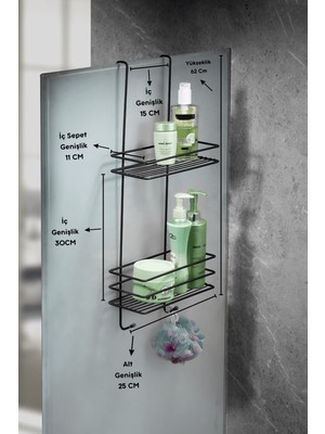 Sas - Paslanmaz 2 Katlı Askılı Banyo Duş Rafı Sabunluk Siyah