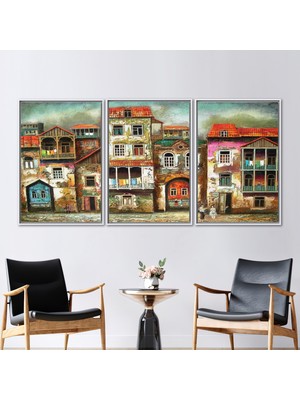 Kayra Export 3 Parçalı Beyaz Çerçeveli Kanvas Tablo Görüntüleme Kanvas Poster Soyut Posteri