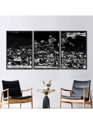 Kayra Export 3 Parçalı Siyah Çerçeveli Kanvas Tablo Basketbol Kanvas Motivasyon Sanat Eseri