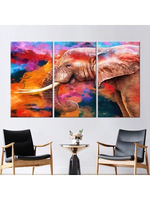 Kayra Export 3 Parçalı Kanvas Tablo Fil Kanvas Dekor Renkli Kanvas Modern Hediye Kanvas Afrika Posteri