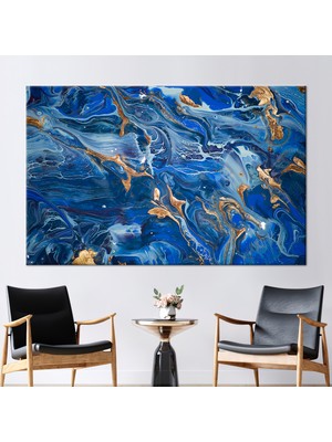 Kayra Export 1 Parça Kanvas Tablo Lacivert Duvar Dekoru Altın Baskılı Lüks Baskılı Modern Kanvas Sanatı