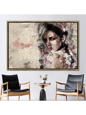 Kayra Export 1 Parça Gold Çerçeveli Kanvas Tablo Soyut Sanat Soyut Kız Duvar Süsü Soyut Kadın Hediye Kanvas
