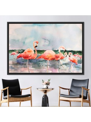 Kayra Export 1 Parça Siyah Çerçeveli Kanvas Tablo Tropikal Posteri Pembe Flamingo Duvar Dekoru