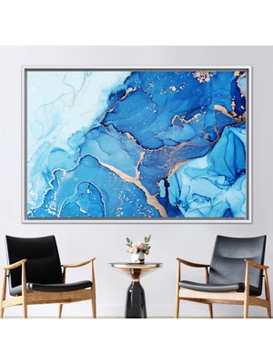 Kayra Export 1 Parça Beyaz Çerçeveli Kanvas Tablo Soyut Sanat Alkol Mürekkebi Baskılı Gümüş 3 Boyutlu Kanvas