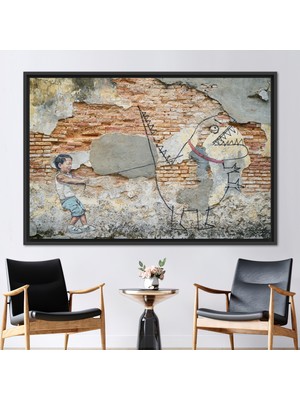 Kayra Export 1 Parça Siyah Çerçeveli Kanvas Tablo Grafiti Duvar Süsü Soyut Kanvas Sevimli Sanat Eseri