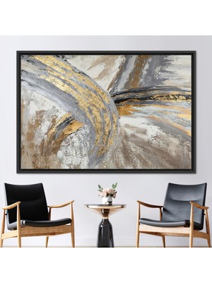 Kayra Export 1 Parça Siyah Çerçeveli Kanvas Tablo Gri Duvar Dekoru Modern Mermer Kanvas Altın Sanat Eseri