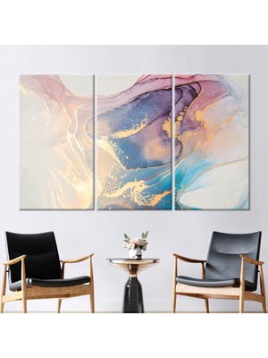 Kayra Export 3 Parçalı Kanvas Tablo, Soyut Kanvas Poster, Mavi Mermer Kanvas Sanatı, Alkol Mürekkebi Kanvas,