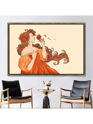 Kayra Export 1 Parça Gold Çerçeveli Kanvas Tablo Çiçek Kanvas Mucha Tanrıça Duvar Dekoru