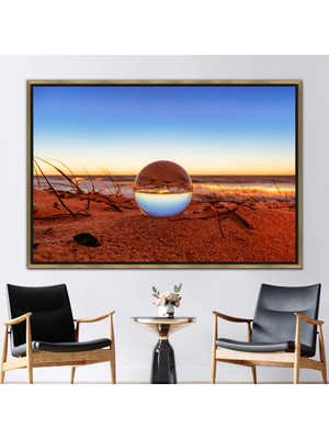 Kayra Export 1 Parça Gold Çerçeveli Kanvas Tablo Küre Yansıması 3 Boyutlu Kanvas Modern Hediye Kanvas