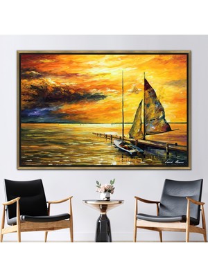 Kayra Export 1 Parça Gold Çerçeveli Kanvas Tablo Soyut Kanvas Sanatı Deniz Kanvas Bulut Kanvas Baskı