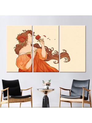 Kayra Export 3 Parçalı Kanvas Tablo Modern Duvar Dekoru Mucha Tanrıça Güller Sanat Mucha Tanrıça Sanat Eseri