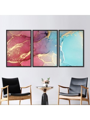 Kayra Export 3 Parçalı Siyah Çerçeveli Kanvas Tablo Işıltılı Sanat Eseri Soyut Sanat Eseri