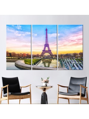 Kayra Export 3 Parçalı Kanvas Tablo Manzara Kanvas Şehir Kanvas Dekor Eiffel Kulesi Kanvas Poster